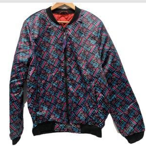 Mens Taki Taki Bomber Jacket Size Meduim Tribal pattern Unisex Ribbed collar